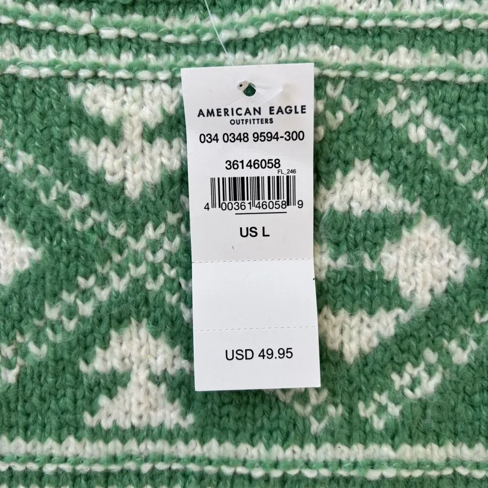 American Eagle Womens Green Fair Isle Crewneck Sweater Size L St. Patrick NWT - Picture 3 of 10